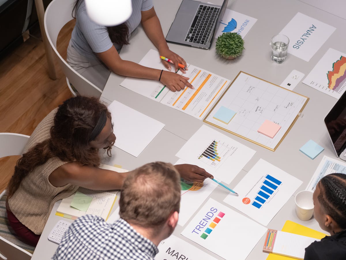 Operational excellence training with charts, documents, and process analysis